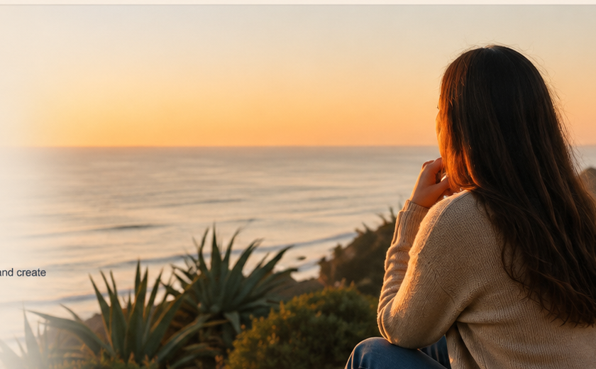 Woman looking out over the ocean at sunset
